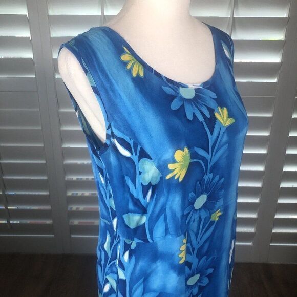 Vtg 90s JAMS WORLD Blue Floral Blutrellis Midi Dress XS Pockets Beach Resort - Picture 2 of 12